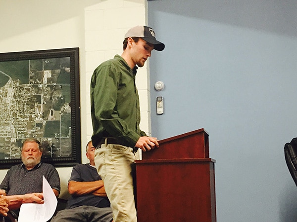 Alec Underwood gives testimony at Stevensville town council.